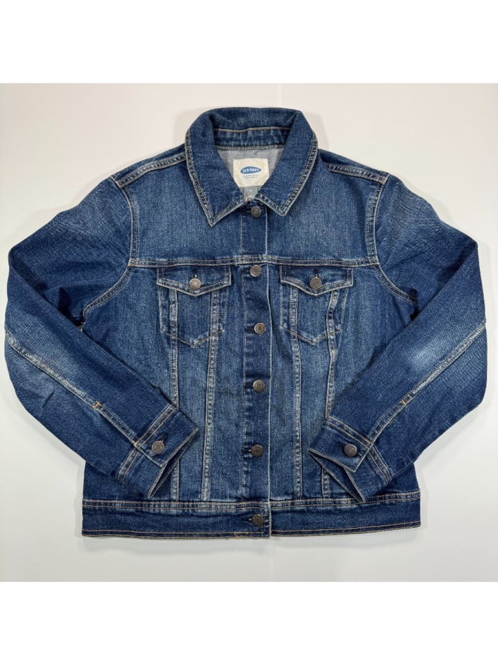 Old Navy Jacket Women's M Blue Cotton Denim Trucker Workwear Travel Stretch